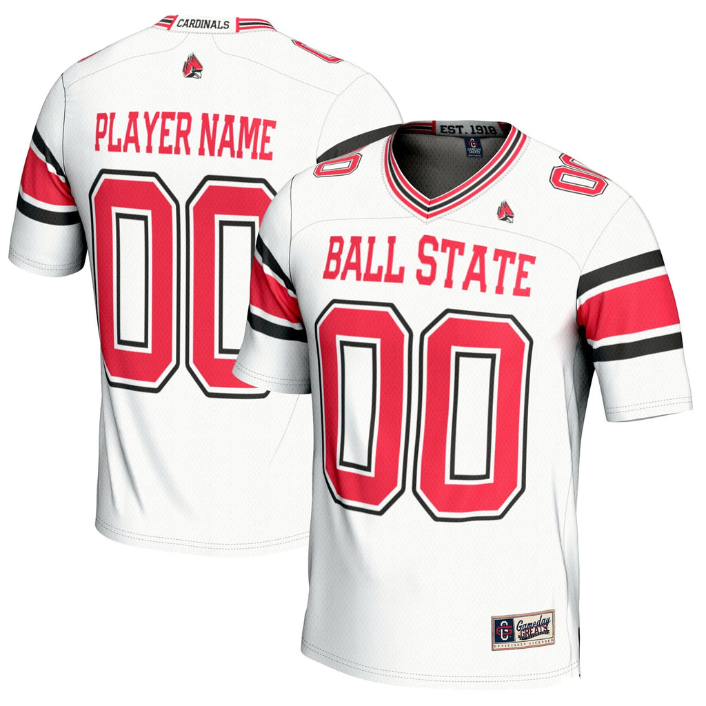 Ball State Cardinals NIL Pick-A-Player Football Jersey - White product image 1, provided for visual reference and product