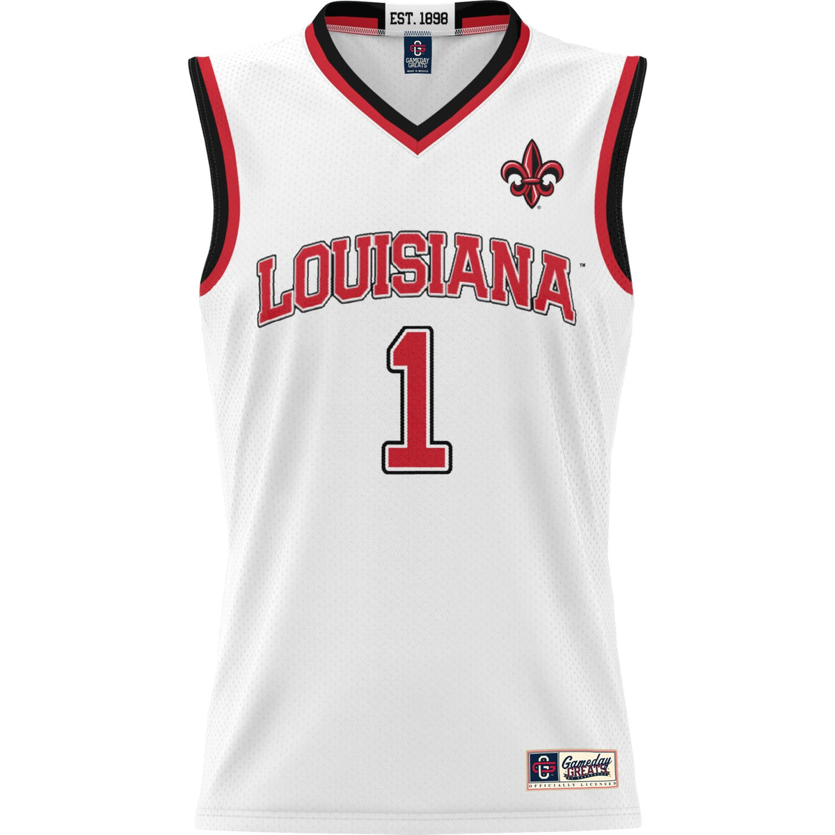 #1 Louisiana Ragin' Cajuns Lightweight Basketball Jersey - White product image 3, provided for visual reference and product