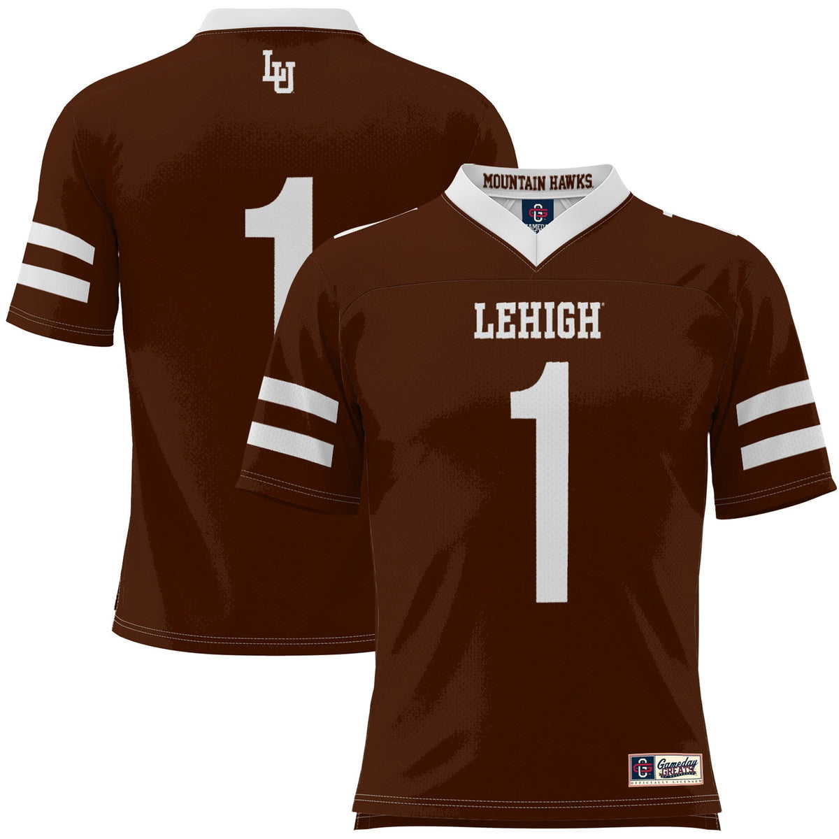 #1 Lehigh Mountain Hawks Football Jersey - Brown product image 2, provided for visual reference and product detail review