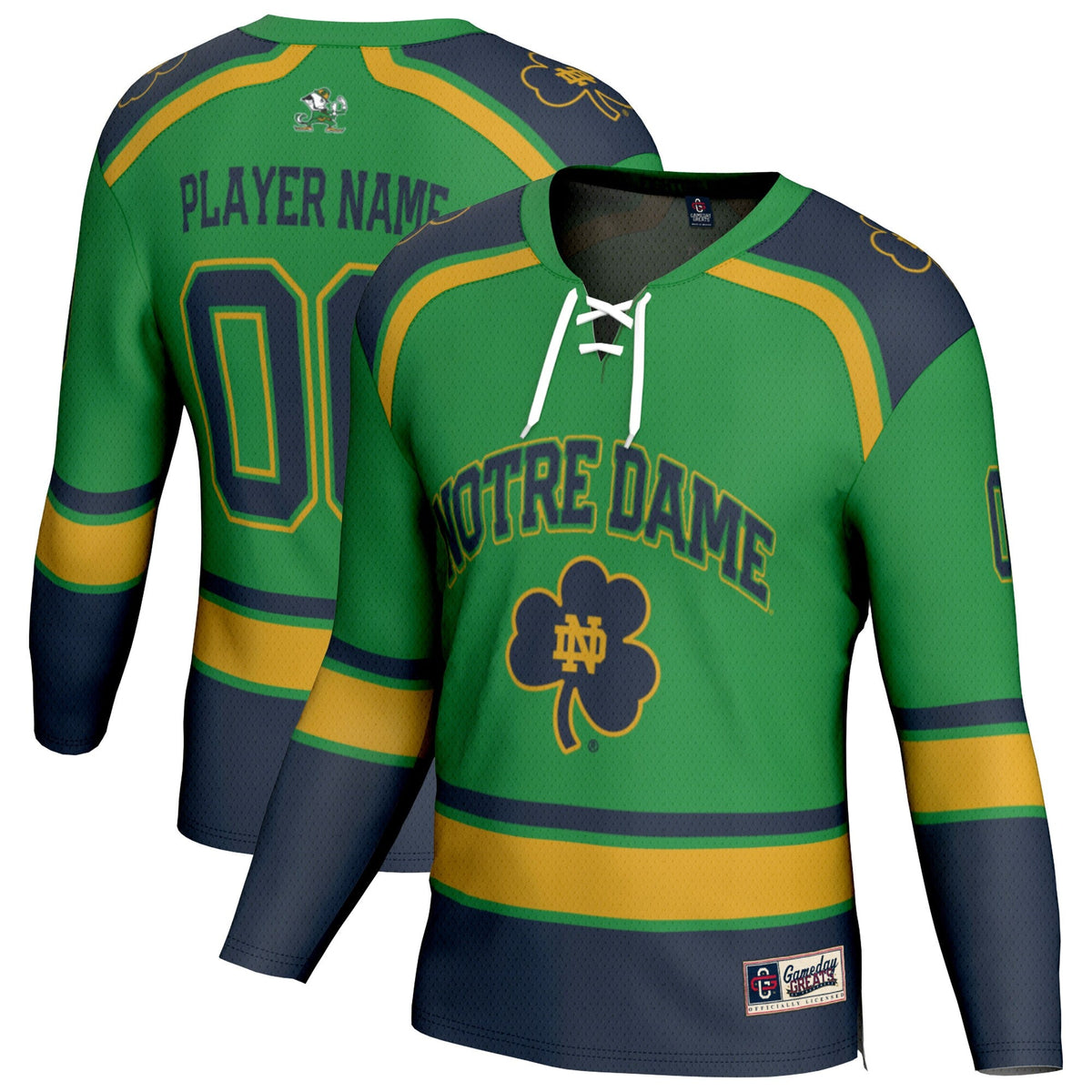 Notre Dame Fighting Irish Lightweight Hockey NIL Pick-a-Player Fashion Jersey - Green product image 2, provided for visual