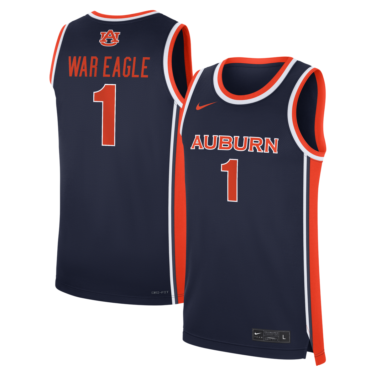 Navy Auburn Tigers #1 Road War Eagle Replica Basketball Jersey product image 1, provided for visual reference and product