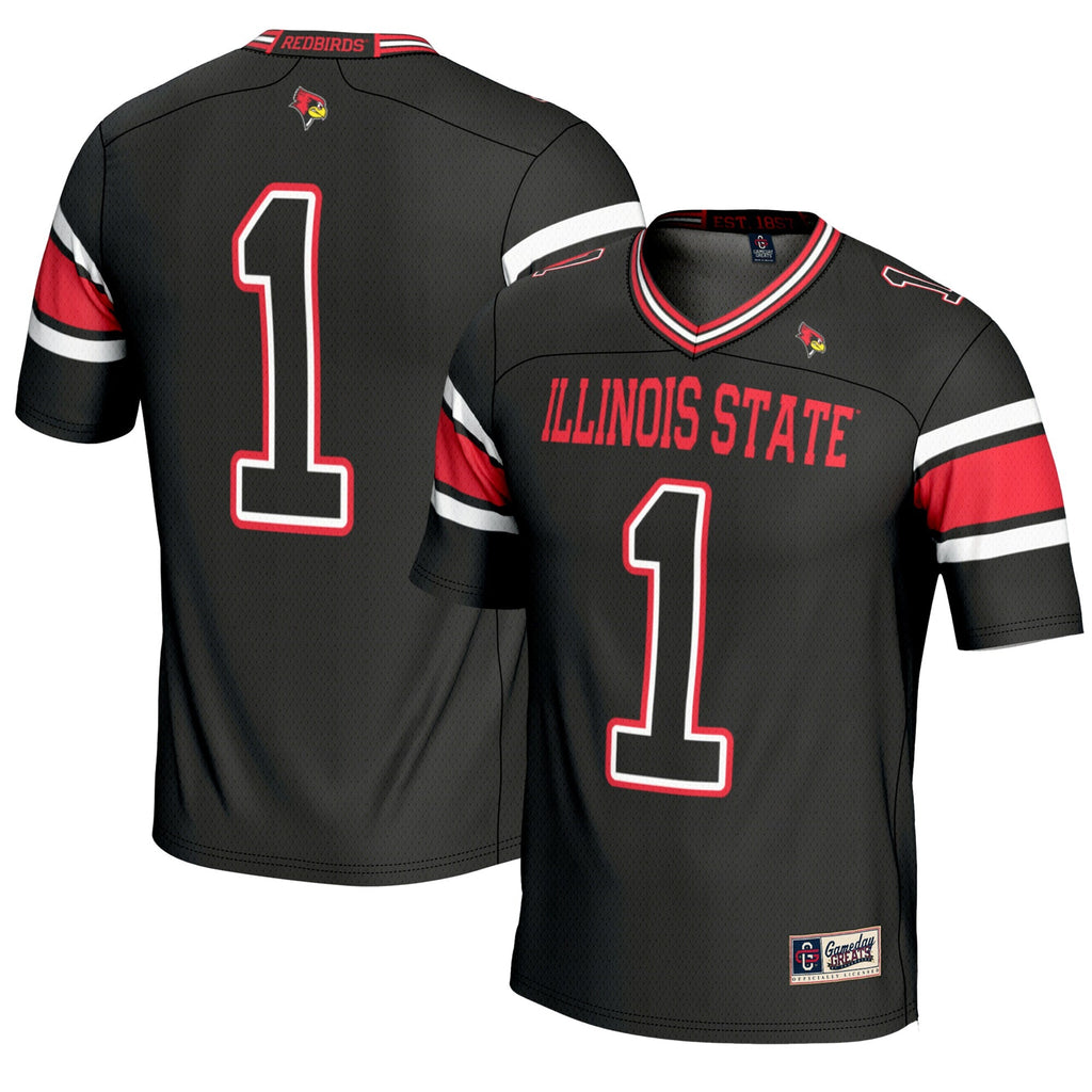 #1 Illinois State Redbirds Endzone Football Jersey - Black product image 1, provided for visual reference and product detail