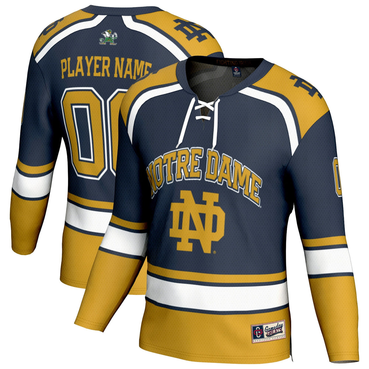 Notre Dame Fighting Irish Lightweight Hockey NIL Pick-a-Player Fashion Jersey - Navy product image 1, provided for visual