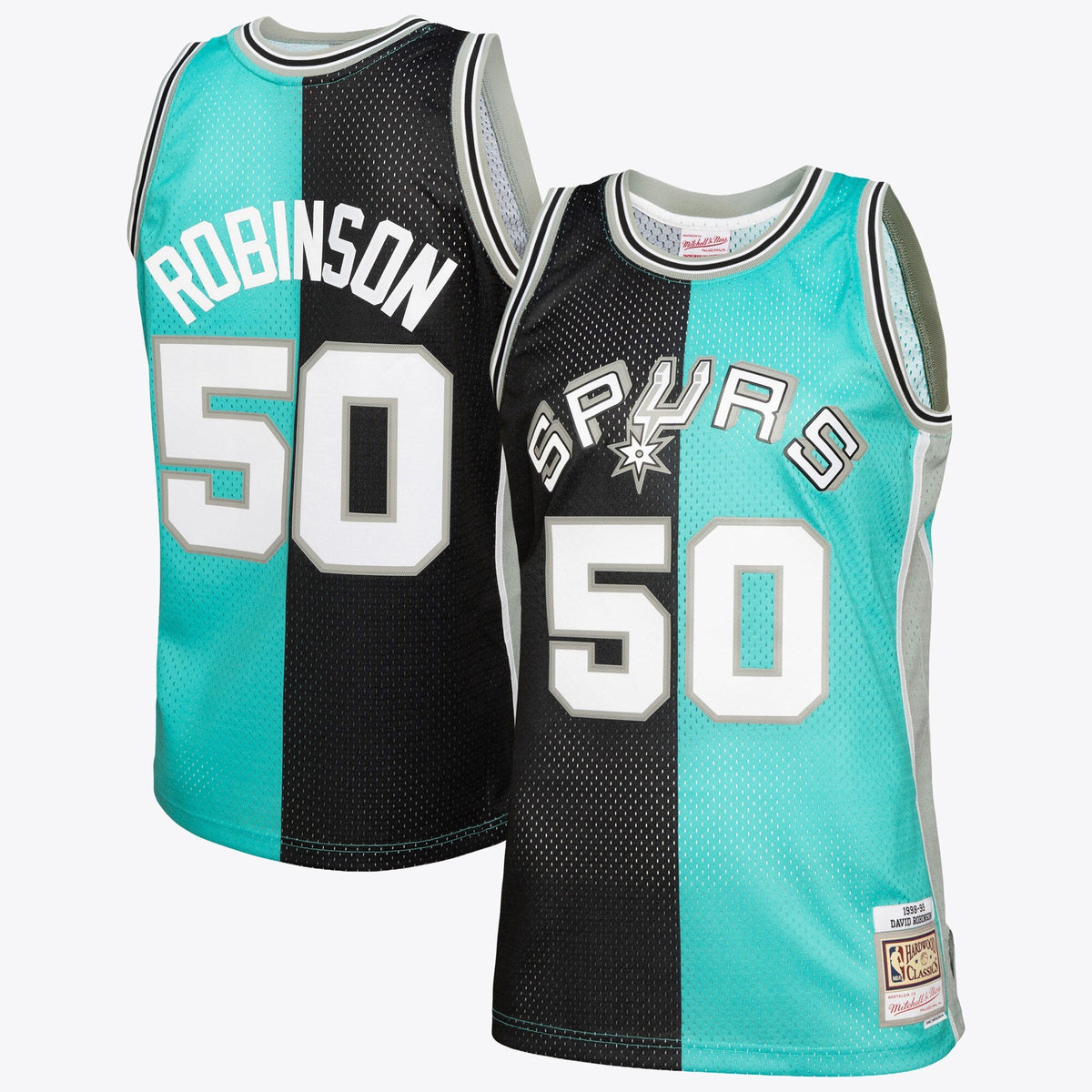 San Antonio Spurs David Robinson 1998 Split Swingman Jersey - Black/Teal product image 2, provided for visual reference and