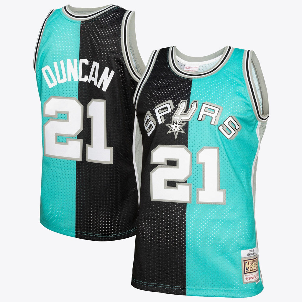 San Antonio Spurs Tim Duncan 1998 Split Swingman Jersey - Black/Teal product image 2, provided for visual reference and