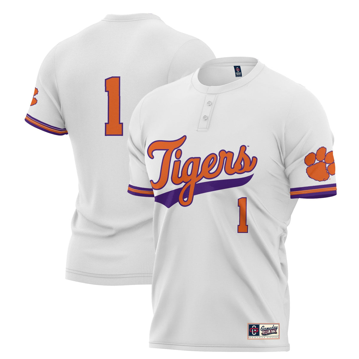 #1 Clemson Tigers Lightweight Softball Jersey - White product image 2, provided for visual reference and product detail