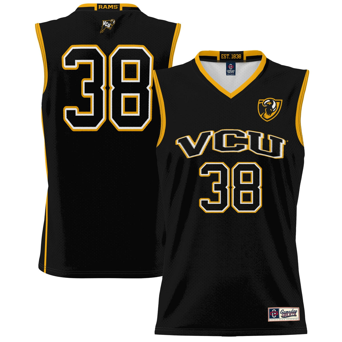 #38 VCU Rams Lightweight Basketball Jersey - Black product image 1, provided for visual reference and product detail review