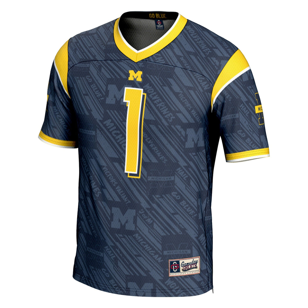 Michigan Wolverines #1 Navy Highlight Print Football Fashion Jersey product image 3, provided for visual reference and