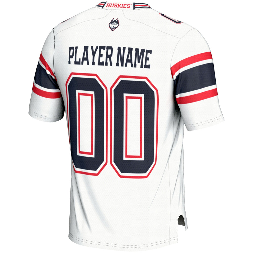 UConn Huskies NIL Pick-A-Player Football Jersey - White product image 4, provided for visual reference and product detail