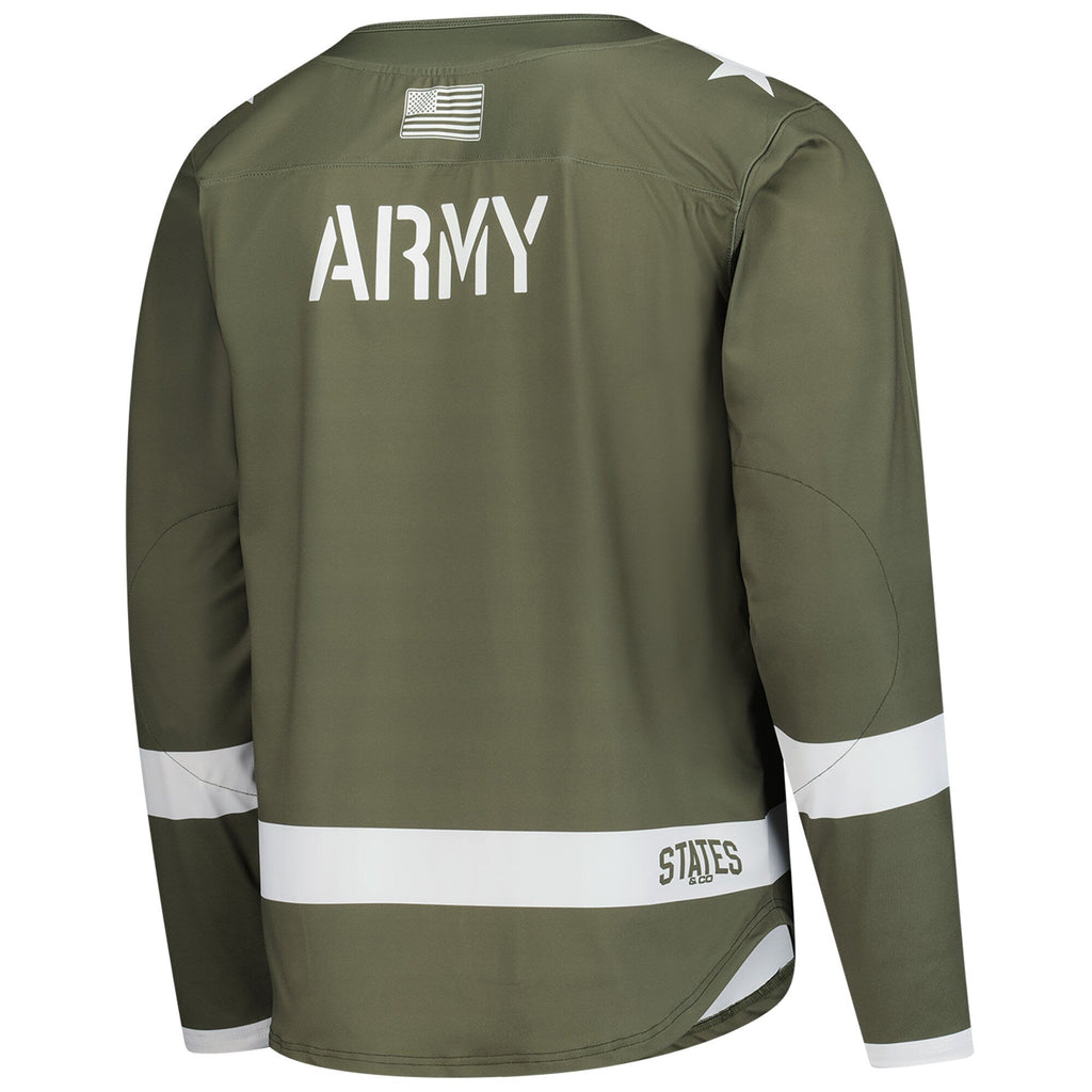 Olive Army Black Knights Replica Hockey Jersey product image 4, provided for visual reference and product detail review