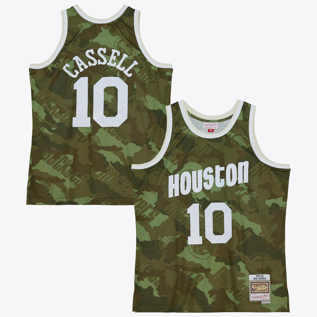 Houston Rockets Sam Cassell 1993 Ghost Camo Swingman Jersey - Green product image 2, provided for visual reference and