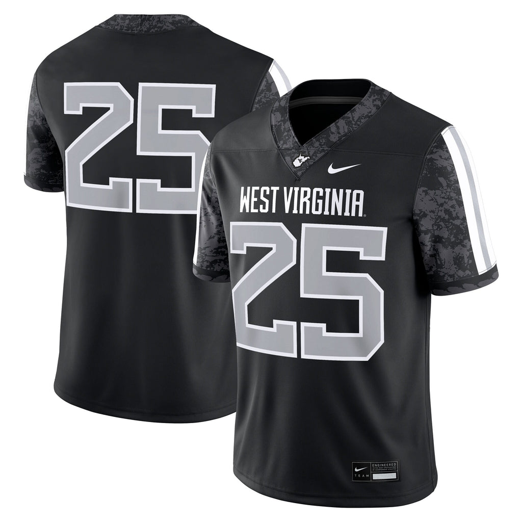 #25 West Virginia Mountaineers Alternate Game Jersey - Black product image 1, provided for visual reference and product