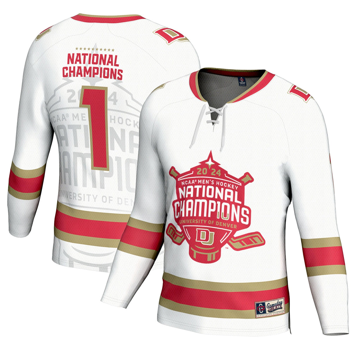 Denver Pioneers 2024 NCAA Ice Hockey National Champions Fashion Jersey - White product image 1, provided for visual