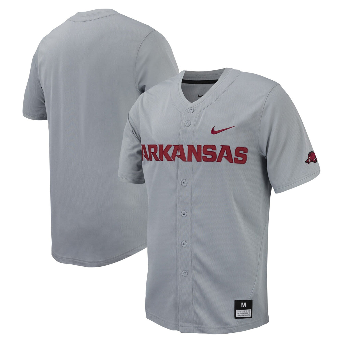 Gray Arkansas Razorbacks Replica Full-Button Baseball Jersey product image 1, provided for visual reference and product