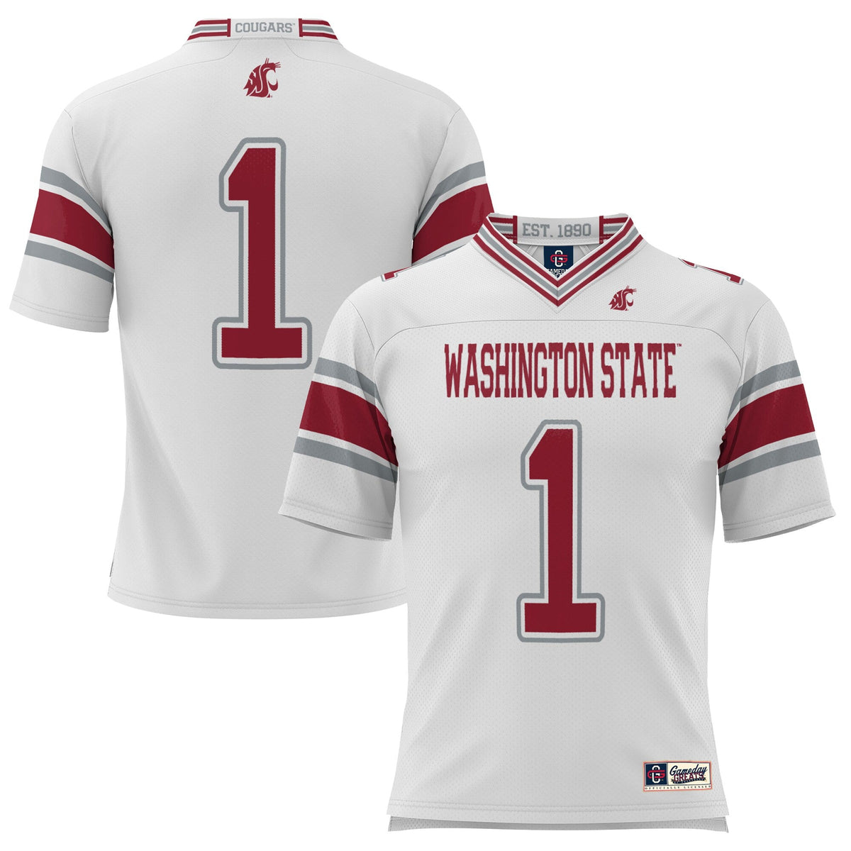 #1 Washington State Cougars Endzone Football Jersey - White product image 2, provided for visual reference and product