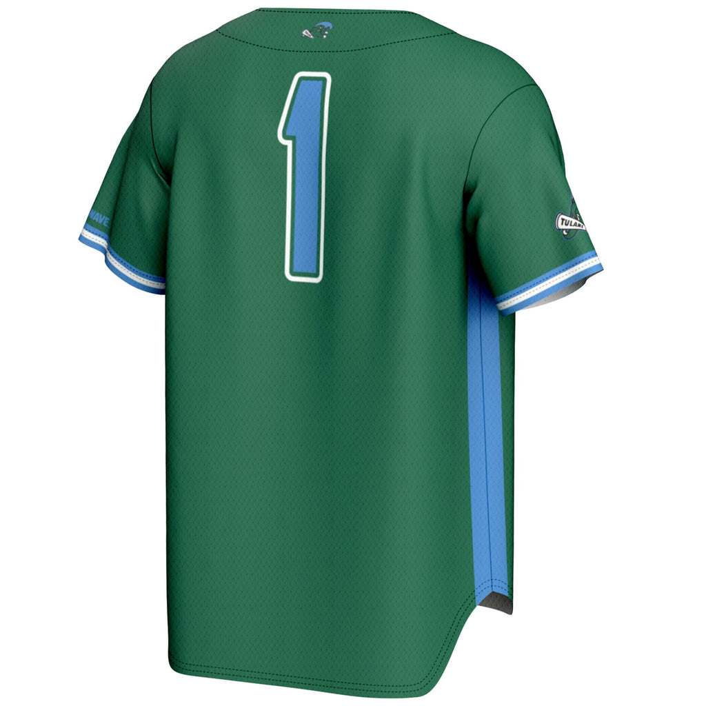 #1 Tulane Green Wave Lightweight Baseball Jersey - Green product image 4, provided for visual reference and product detail