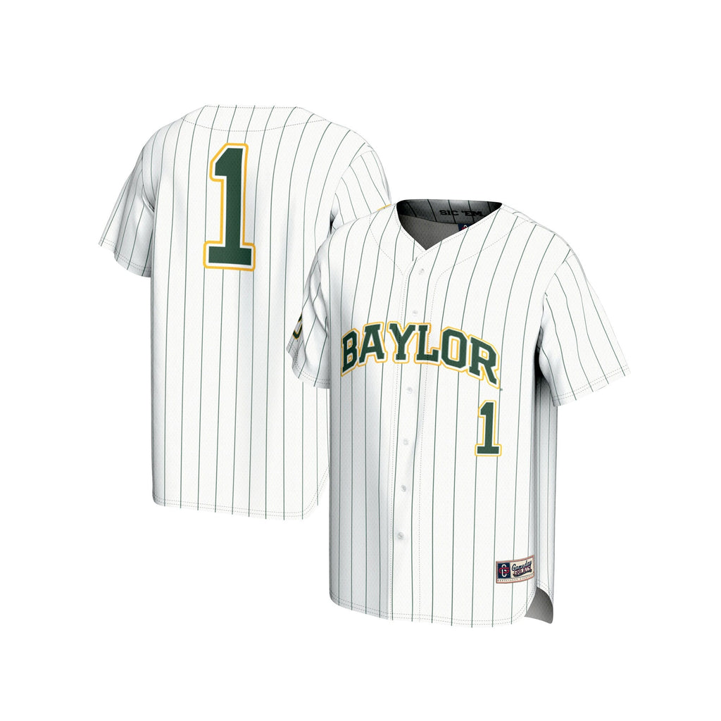 #1 Baylor Bears Lightweight Baseball Fashion Jersey - White product image 1, provided for visual reference and product
