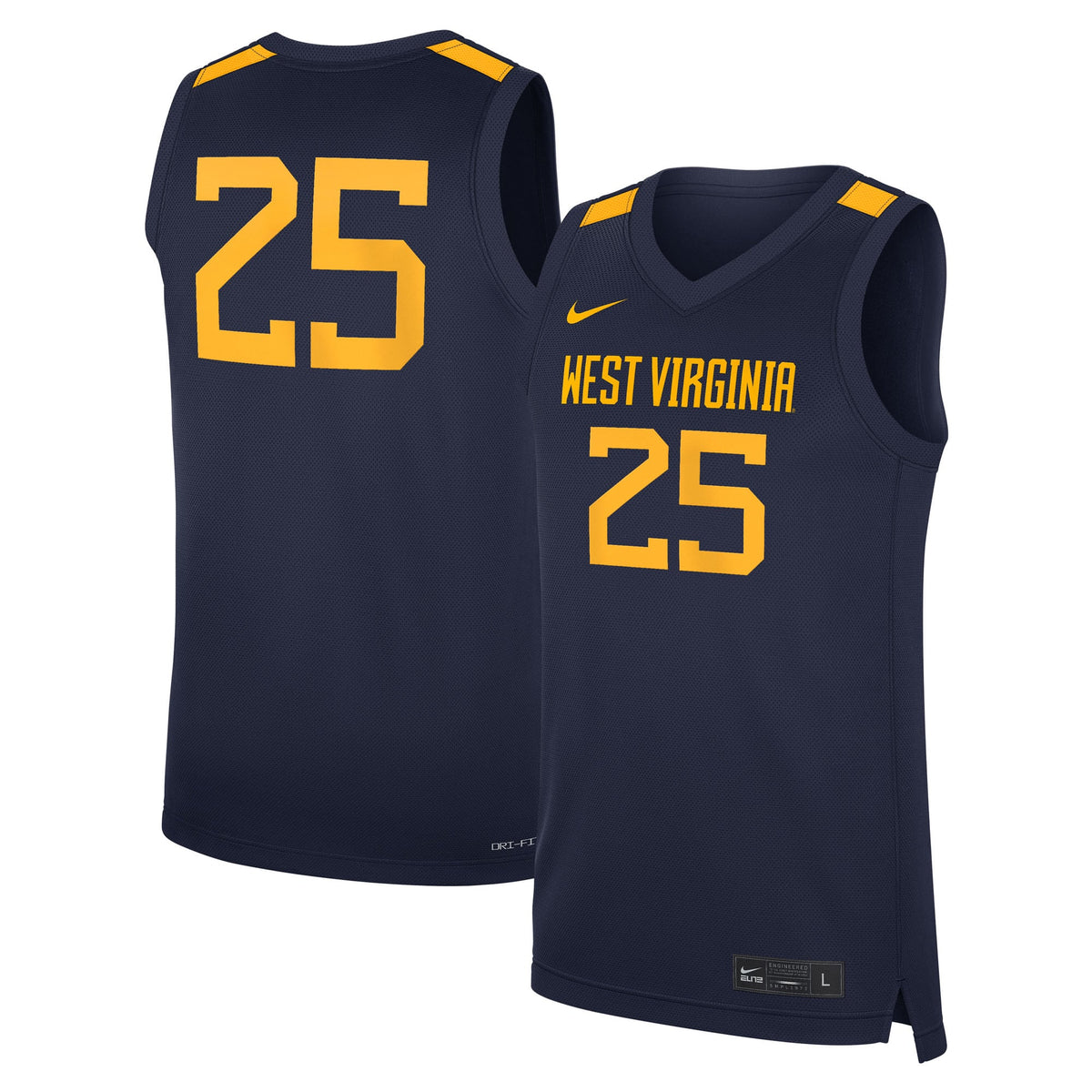 #25 Navy West Virginia Mountaineers Road Replica Basketball Jersey product image 2, provided for visual reference and