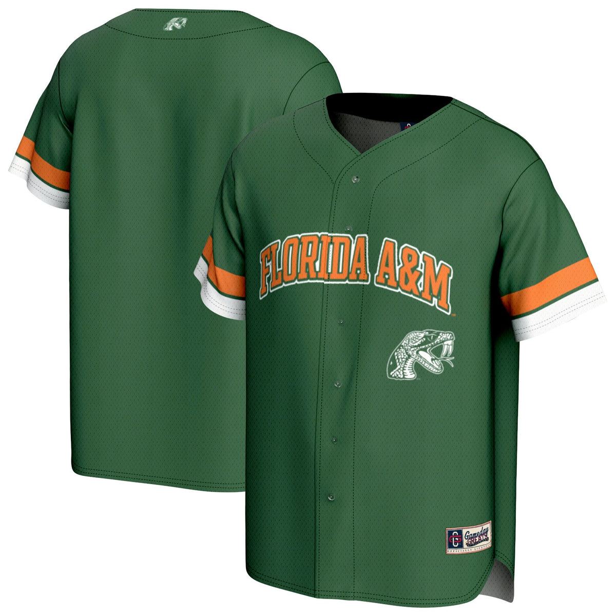 Florida A&M Rattlers Spirit Baseball Jersey - Green product image 2, provided for visual reference and product detail review