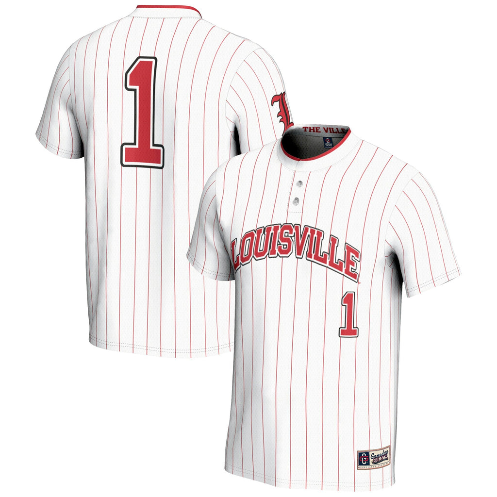 #1 Louisville Cardinals Lightweight Softball Jersey - White product image 1, provided for visual reference and product