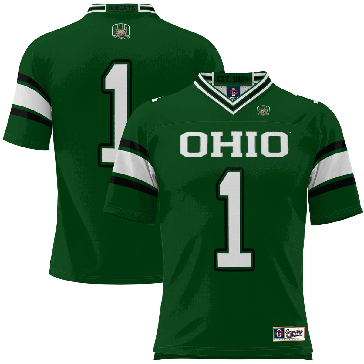 #1 Ohio Bobcats Football Jersey - Green product image 1, provided for visual reference and product detail review