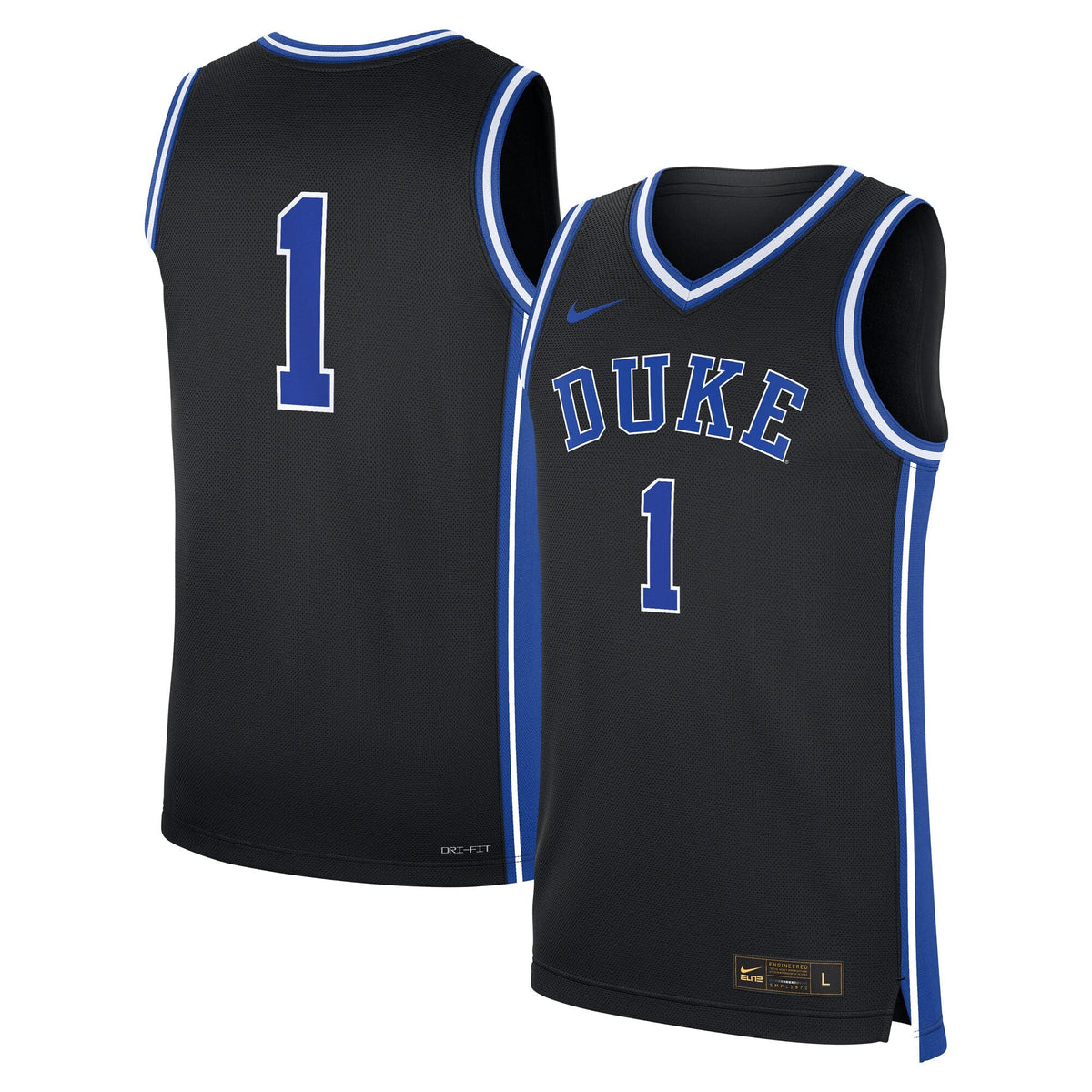 #1 Black Duke Blue Devils Alternate Replica Jersey product image 1, provided for visual reference and product detail review