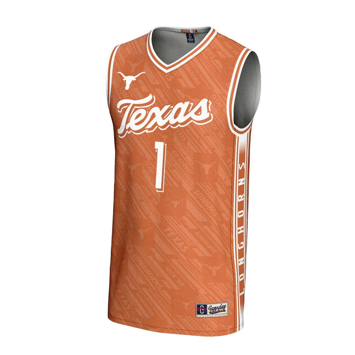 #1 Texas Longhorns Lightweight Highlight Print Basketball Jersey - Texas Orange product image 3, provided for visual