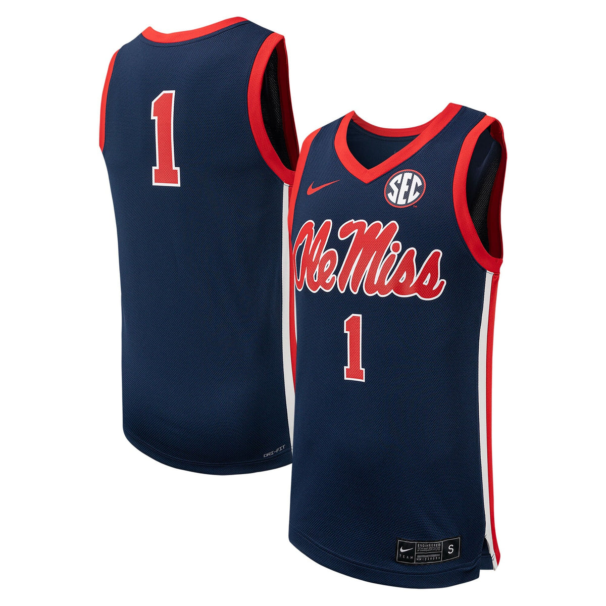 #1 Ole Miss Rebels Replica Basketball Jersey - Navy product image 2, provided for visual reference and product detail review