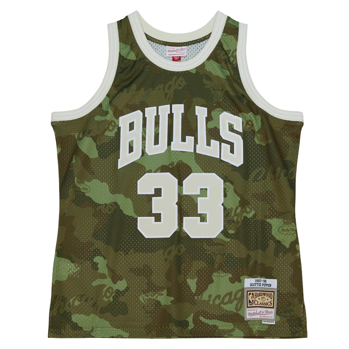 Chicago Bulls NBA Scottie Pippen 1997 Ghost Green Camo Swingman Jersey product image 2, provided for visual reference and