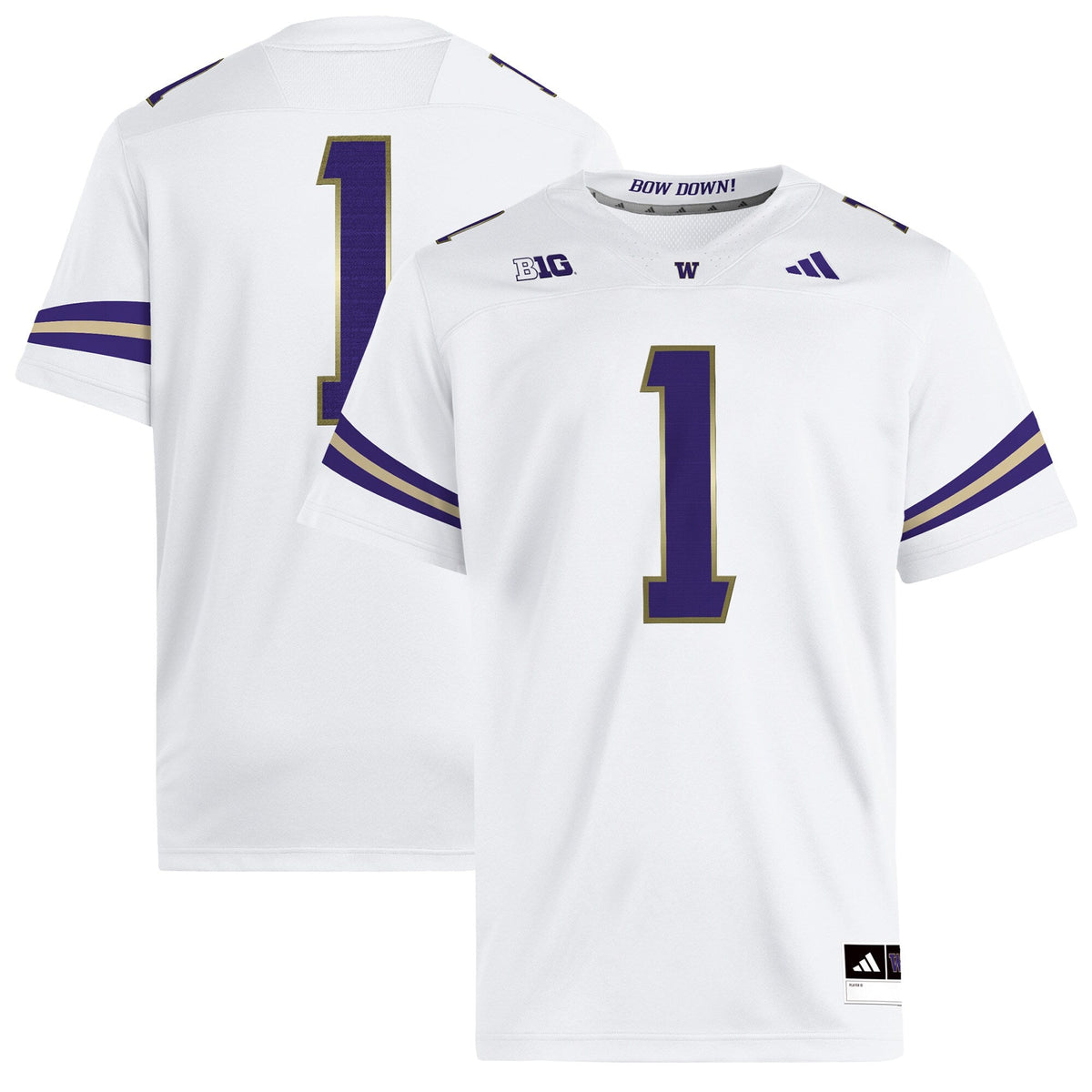 #1 White Washington Huskies Premier Jersey product image 1, provided for visual reference and product detail review