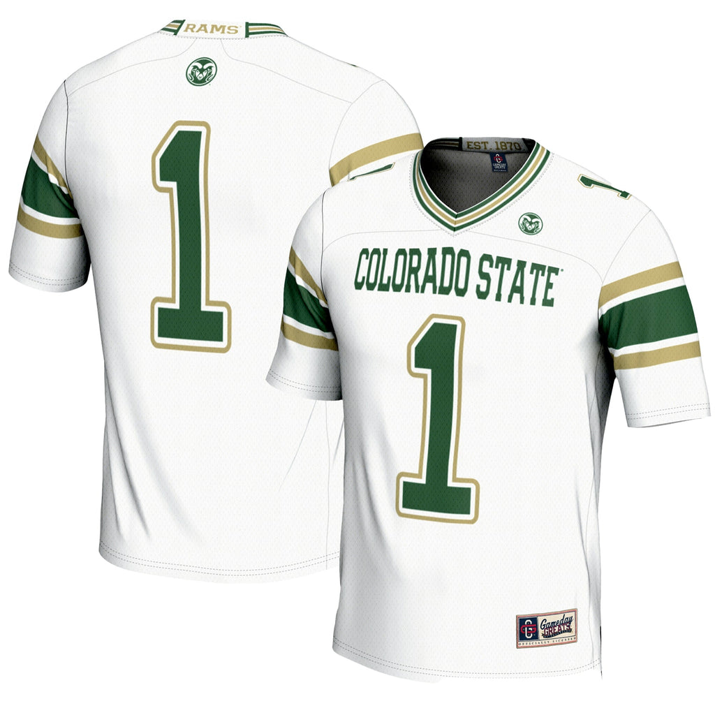 #1 Colorado State Rams Endzone Football Jersey - White product image 1, provided for visual reference and product detail