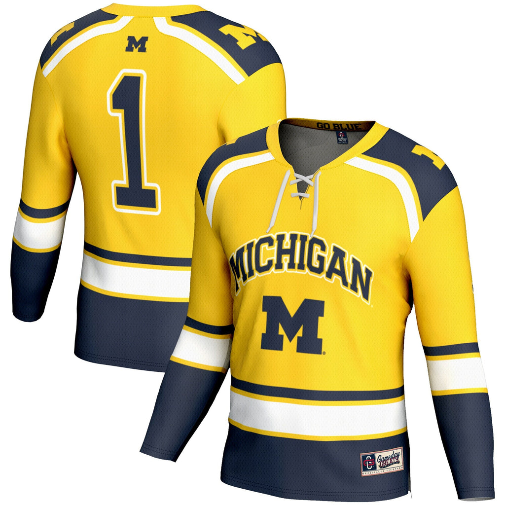 #1 Michigan Wolverines Hockey Jersey - Maize product image 2, provided for visual reference and product detail review