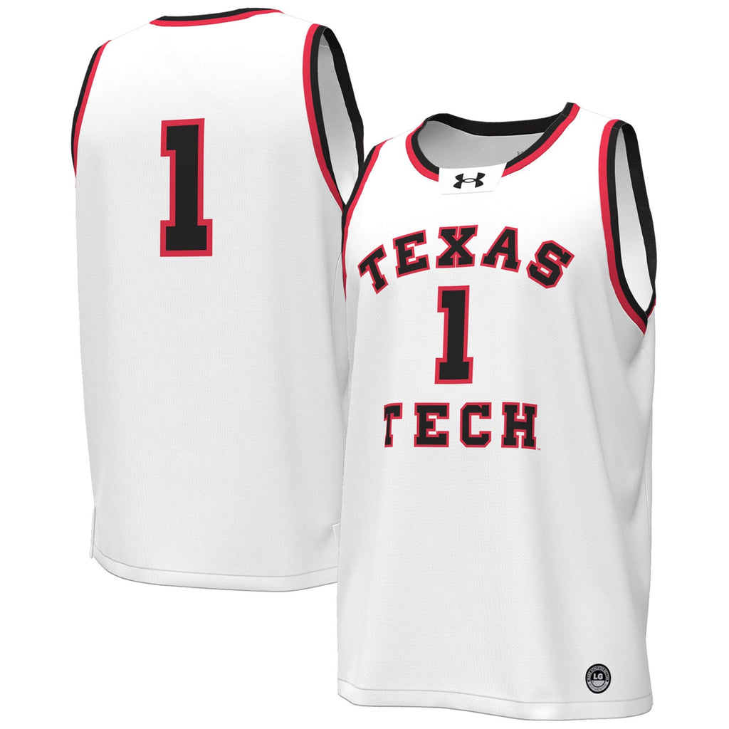 #1 Texas Tech Red Raiders Throwback Replica Basketball Jersey - White product image 1, provided for visual reference and