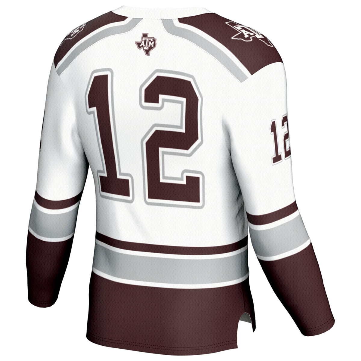 #12 Texas A&M Aggies Hockey Fashion Jersey – White product image 4, provided for visual reference and product detail review