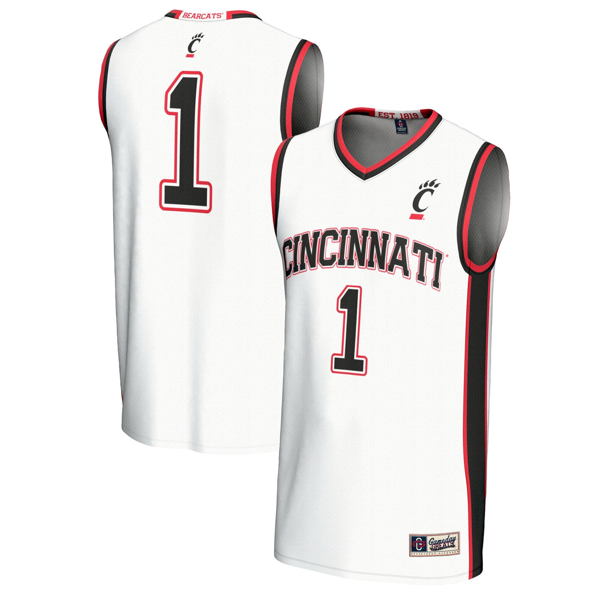 #1 Cincinnati Bearcats Lightweight Basketball Fashion Jersey - White product image 1, provided for visual reference and