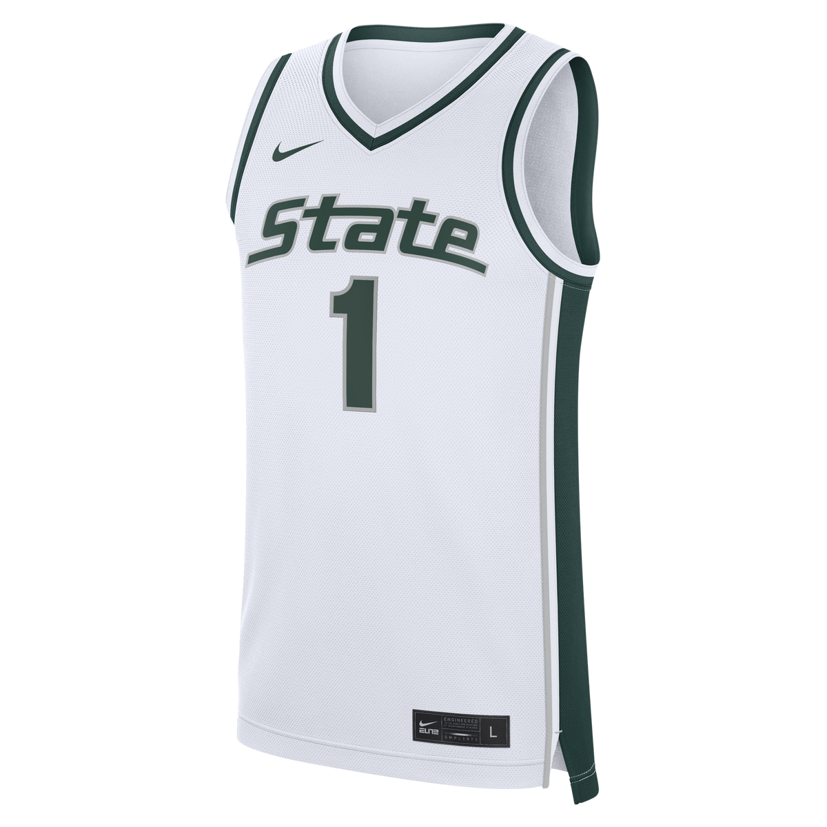 White Michigan State Spartans #1 Alternate Replica Basketball Jersey product image 3, provided for visual reference and