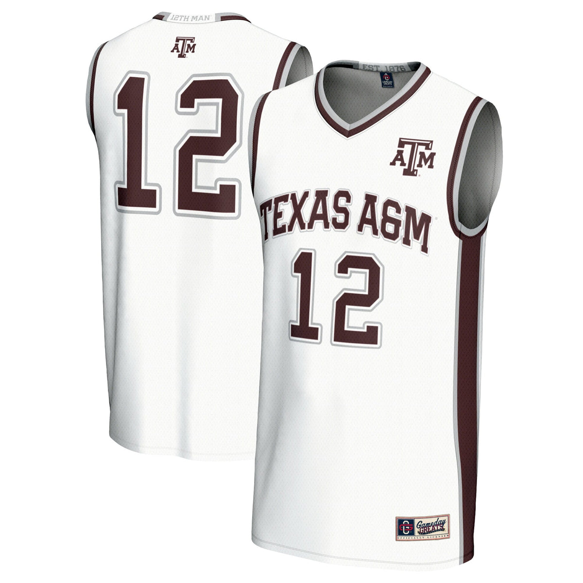 #12 Texas A&M Aggies Basketball Lightweight Fashion Jersey - White product image 1, provided for visual reference and