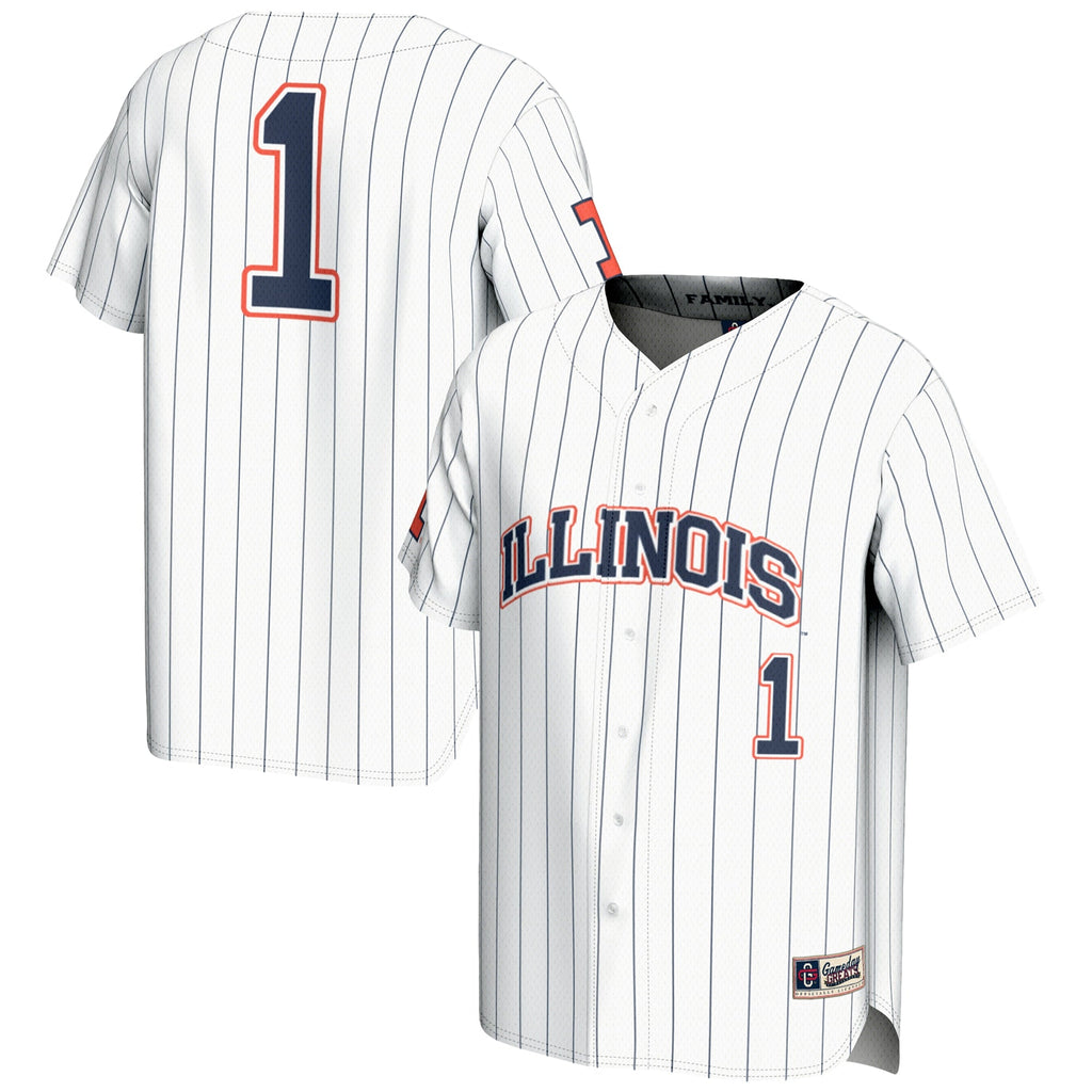 #1 Illinois Fighting Illini Lightweight Baseball Jersey - White product image 2, provided for visual reference and product