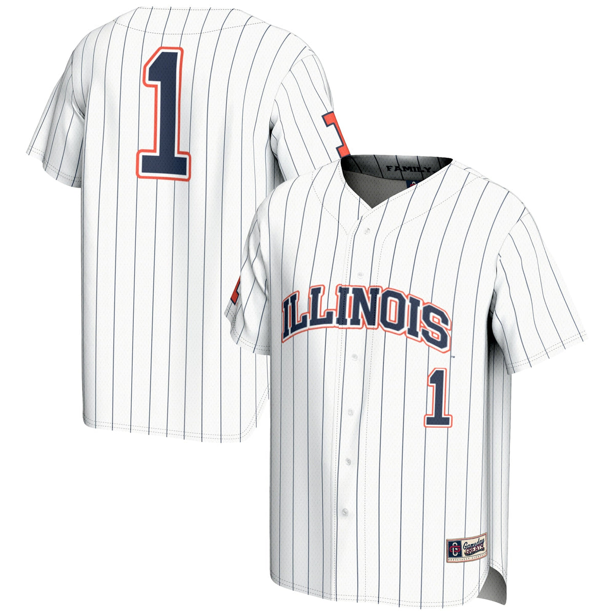 #1 Illinois Fighting Illini Lightweight Baseball Jersey - White product image 2, provided for visual reference and product