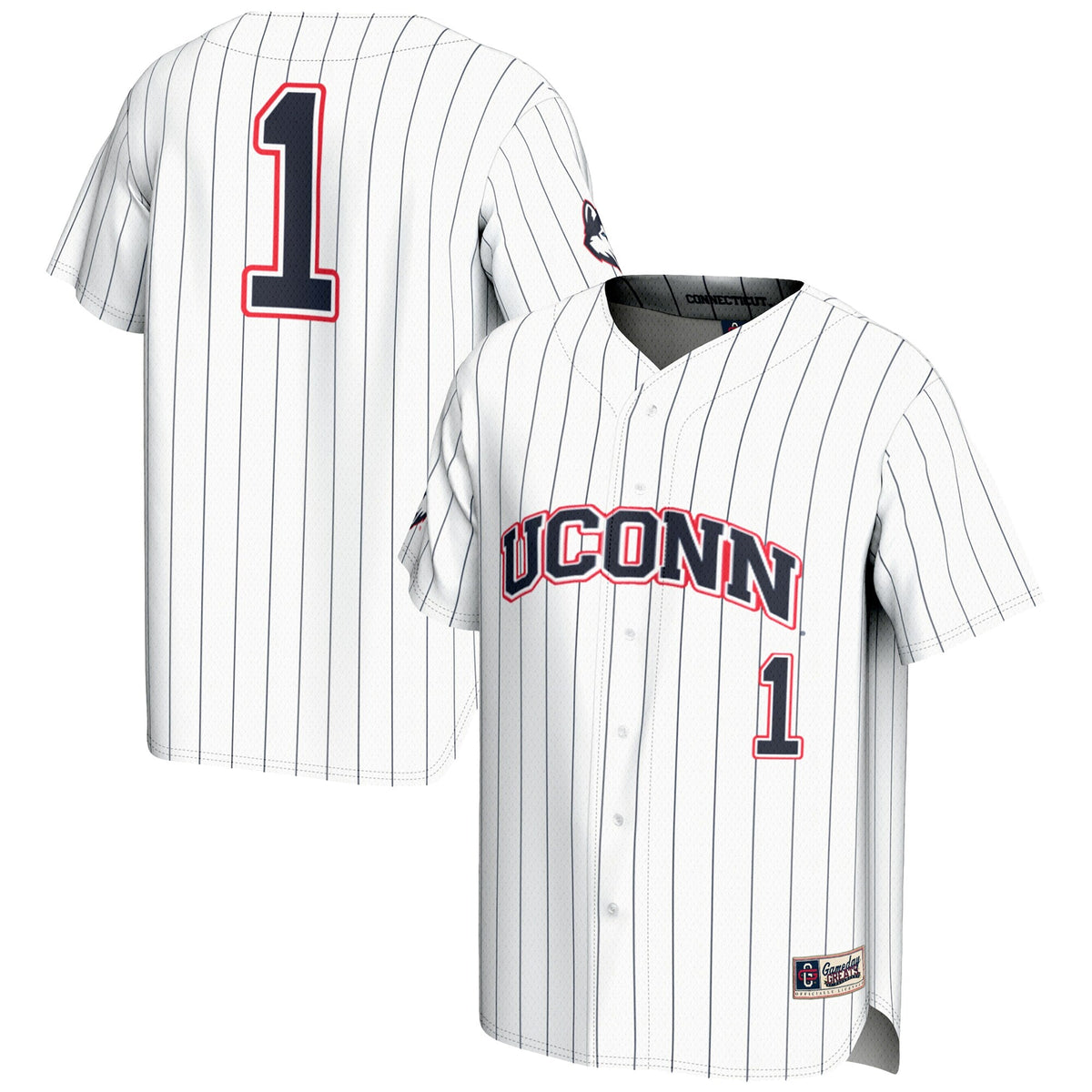 #1 UConn Huskies Lightweight Baseball Jersey - White product image 2, provided for visual reference and product detail review