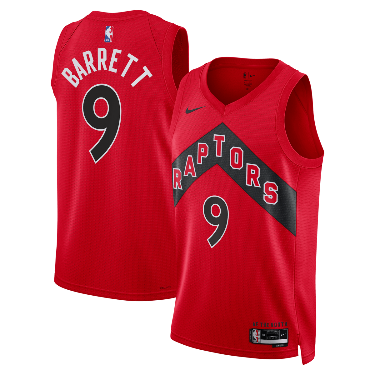 Toronto Raptors Icon Edition Swingman Jersey - Red - RJ Barrett product image 1, provided for visual reference and product