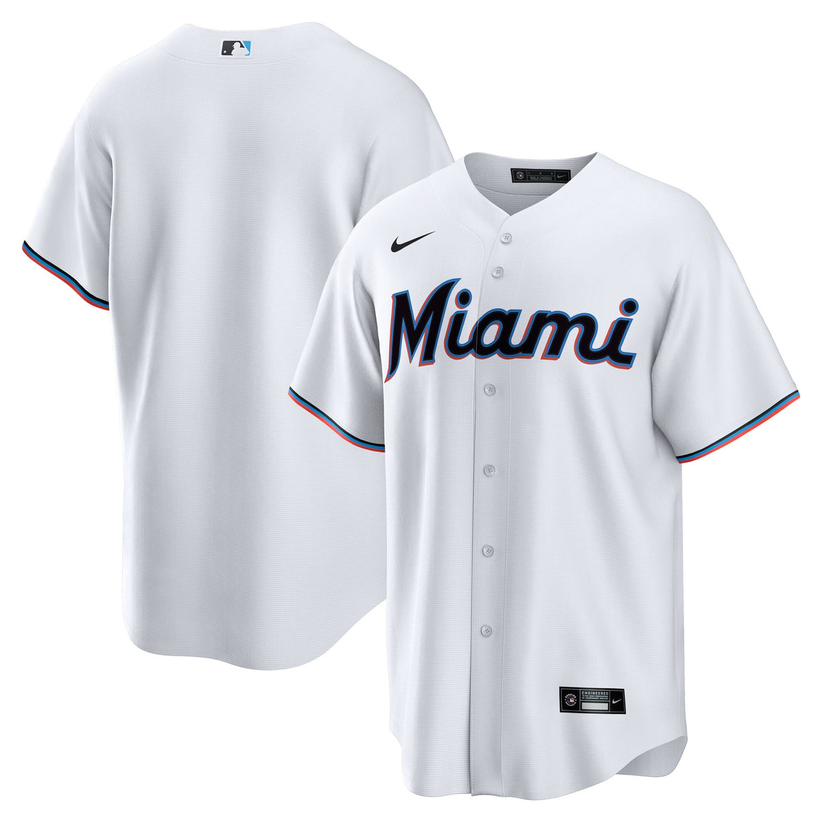 Miami Marlins White Home Big & Tall Replica Jersey product image 1, provided for visual reference and product detail review
