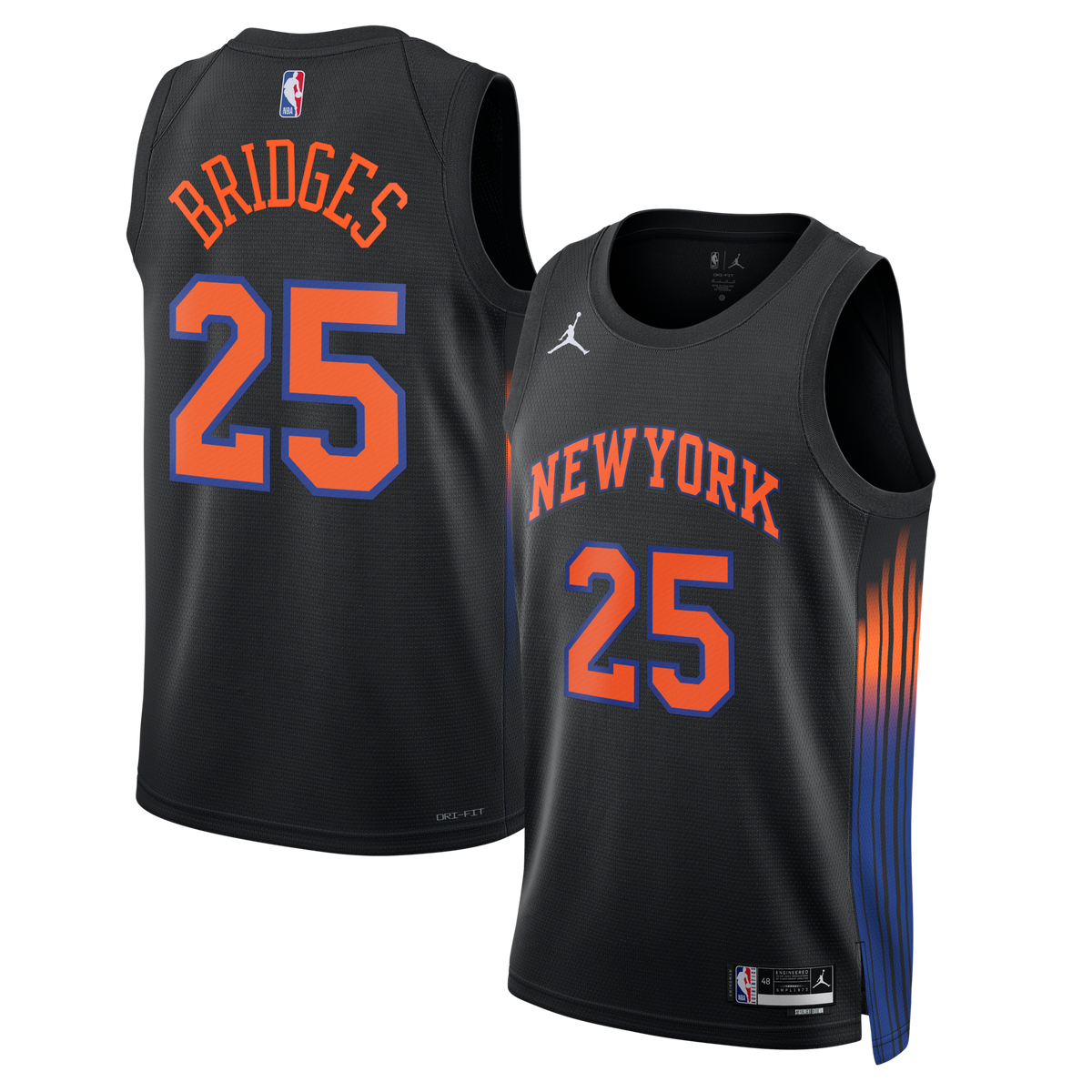 New York Knicks Statement Edition Jersey - Black - Mikal Bridges product image 2, provided for visual reference and product