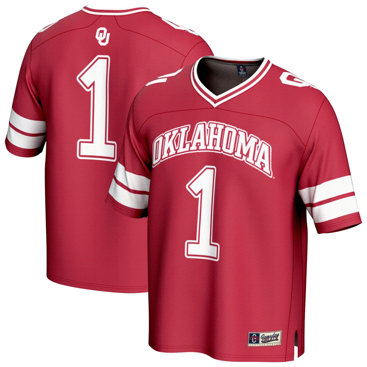 #1 Oklahoma Sooners Lightweight Collegiate Football Fashion Jersey - Crimson product image 1, provided for visual reference