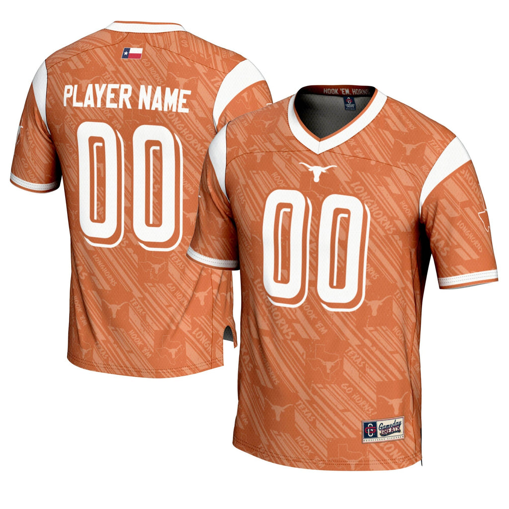 Texas Longhorns Highlight Print NIL Pick-A-Player Football Jersey - Texas Orange product image 1, provided for visual