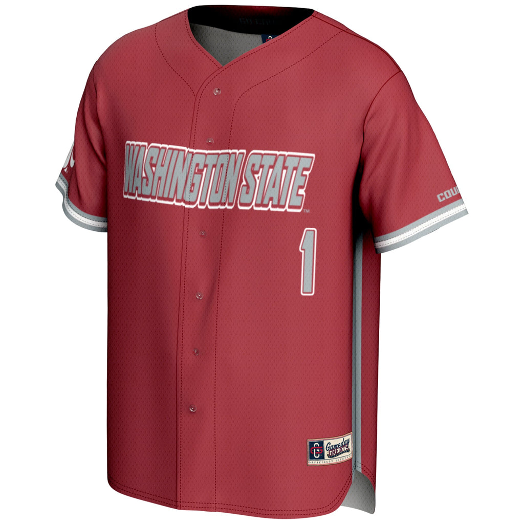 #1 Washington State Cougars Lightweight Baseball Jersey - Crimson product image 3, provided for visual reference and product