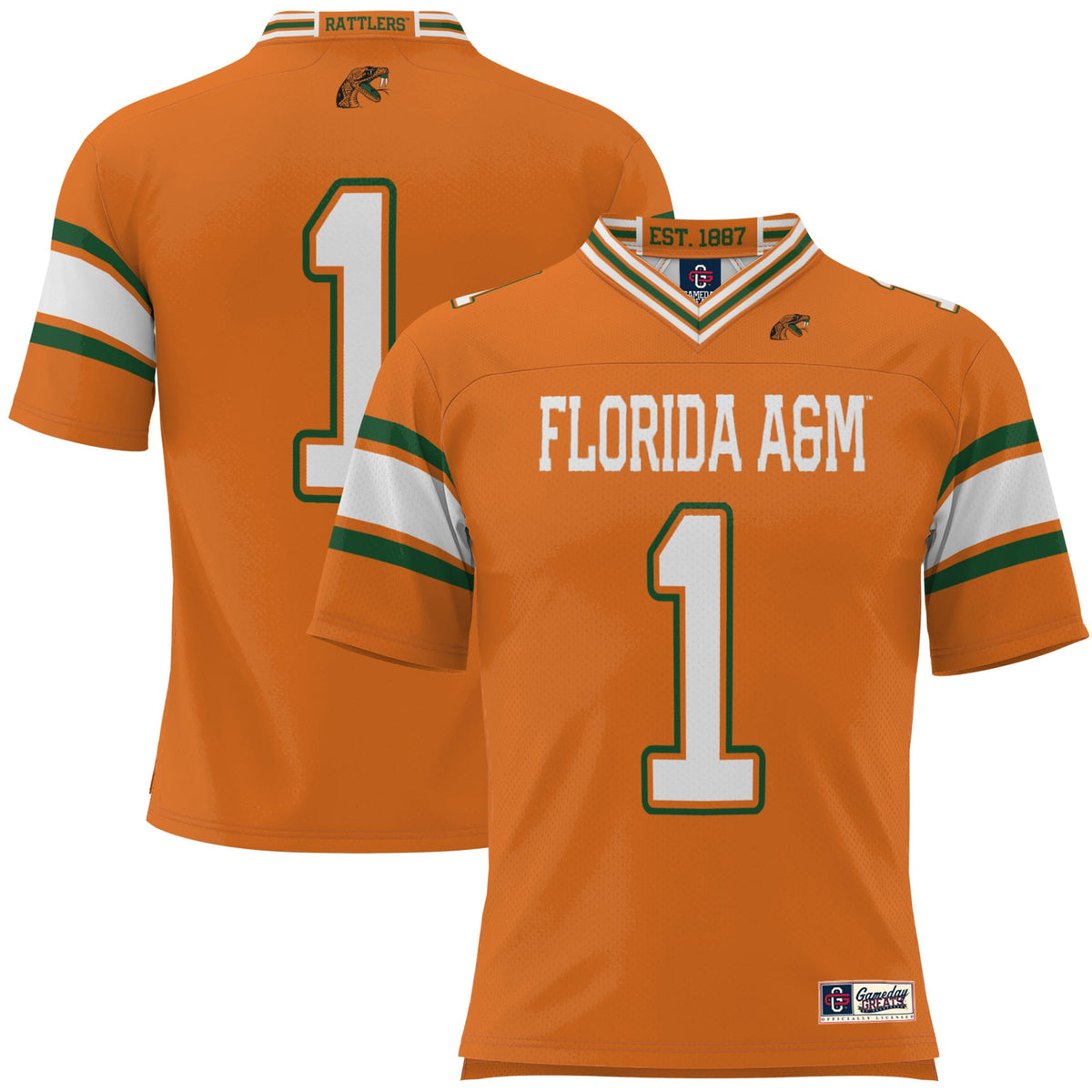 #1 Florida A&M Rattlers Football Jersey - Orange product image 2, provided for visual reference and product detail review