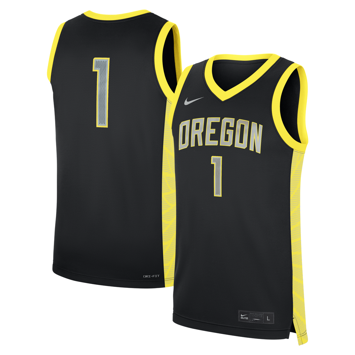 Black Oregon Ducks #1 Alternate Replica Basketball Jersey product image 1, provided for visual reference and product detail