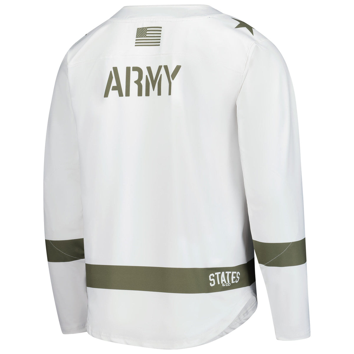 White/Olive Army Black Knights Replica Hockey Jersey product image 4, provided for visual reference and product detail review