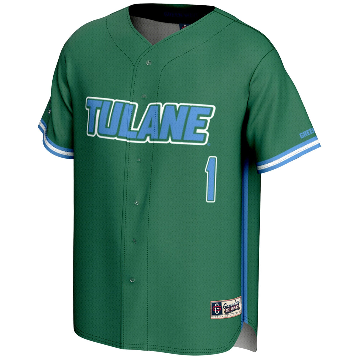 #1 Tulane Green Wave Lightweight Baseball Jersey - Green product image 3, provided for visual reference and product detail